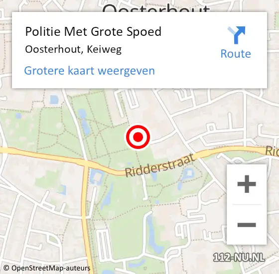 Locatie op kaart van de 112 melding: Politie Met Grote Spoed Naar Oosterhout, Keiweg op 19 december 2022 17:58