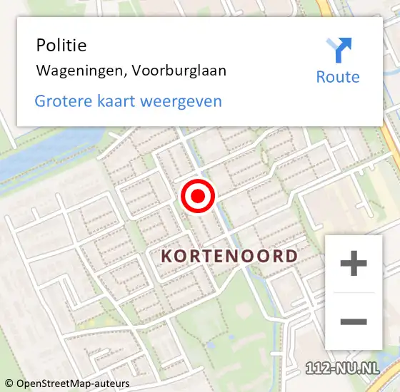 Locatie op kaart van de 112 melding: Politie Wageningen, Voorburglaan op 19 december 2022 18:04