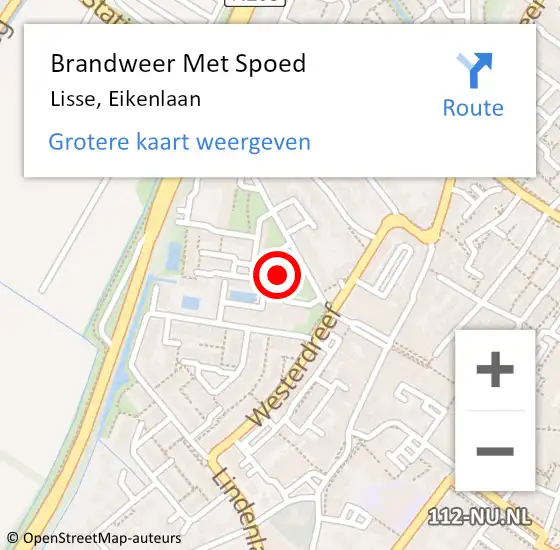 Locatie op kaart van de 112 melding: Brandweer Met Spoed Naar Lisse, Eikenlaan op 19 december 2022 18:16