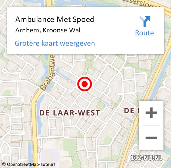 Locatie op kaart van de 112 melding: Ambulance Met Spoed Naar Arnhem, Kroonse Wal op 19 december 2022 18:17