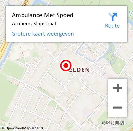 Locatie op kaart van de 112 melding: Ambulance Met Spoed Naar Arnhem, Klapstraat op 19 december 2022 18:25