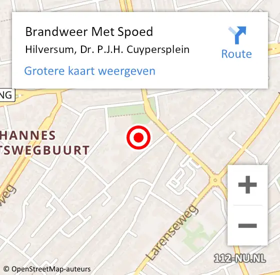 Locatie op kaart van de 112 melding: Brandweer Met Spoed Naar Hilversum, Dr. P.J.H. Cuypersplein op 19 december 2022 18:30