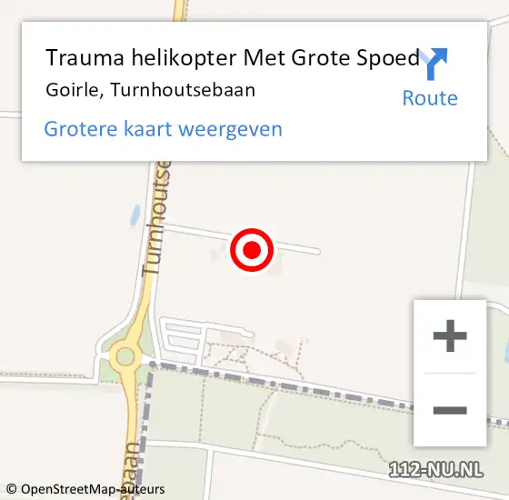 Locatie op kaart van de 112 melding: Trauma helikopter Met Grote Spoed Naar Goirle, Turnhoutsebaan op 19 december 2022 19:09
