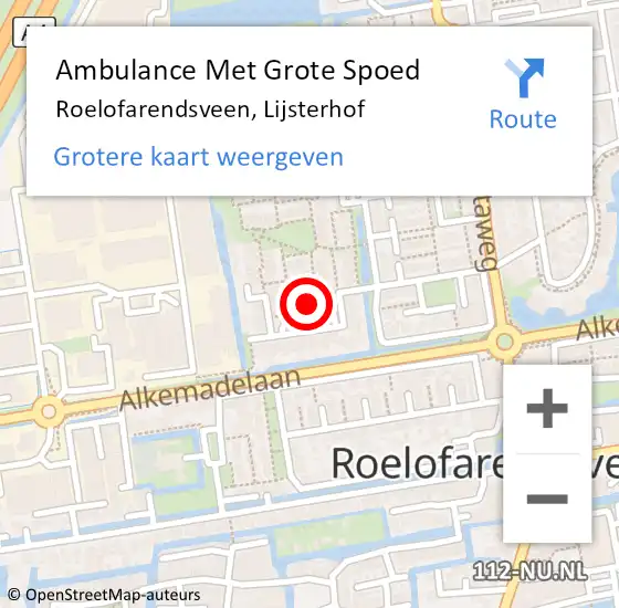 Locatie op kaart van de 112 melding: Ambulance Met Grote Spoed Naar Roelofarendsveen, Lijsterhof op 19 december 2022 19:37