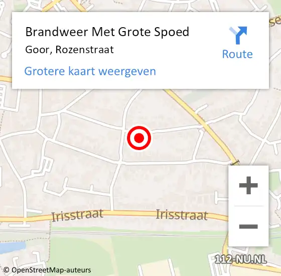 Locatie op kaart van de 112 melding: Brandweer Met Grote Spoed Naar Goor, Rozenstraat op 19 december 2022 19:44