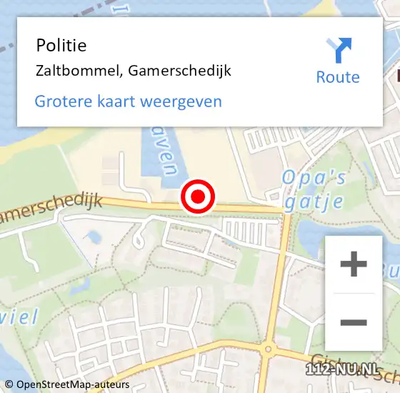 Locatie op kaart van de 112 melding: Politie Zaltbommel, Gamerschedijk op 19 december 2022 19:46