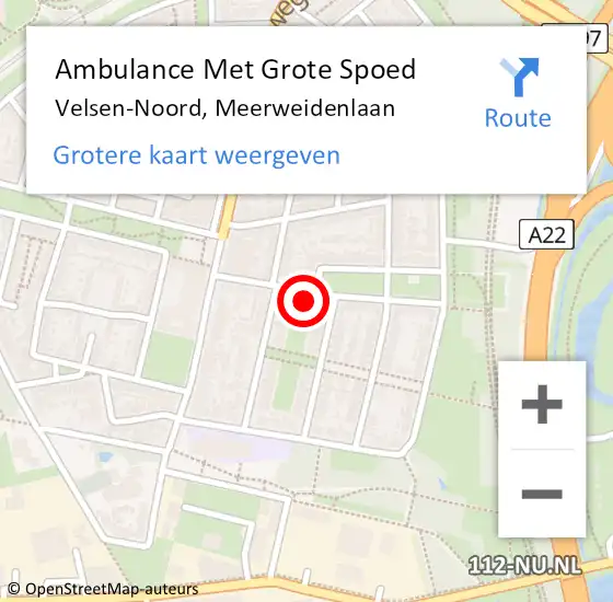 Locatie op kaart van de 112 melding: Ambulance Met Grote Spoed Naar Velsen-Noord, Meerweidenlaan op 19 december 2022 20:16