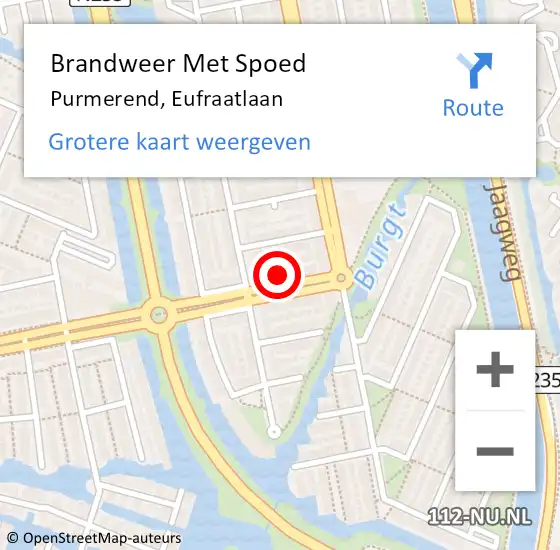 Locatie op kaart van de 112 melding: Brandweer Met Spoed Naar Purmerend, Eufraatlaan op 19 december 2022 20:16