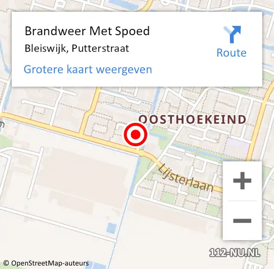 Locatie op kaart van de 112 melding: Brandweer Met Spoed Naar Bleiswijk, Putterstraat op 19 december 2022 20:29