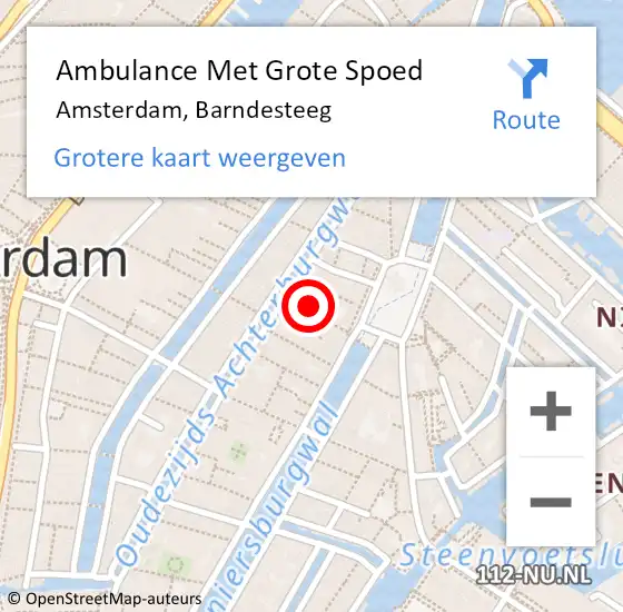 Locatie op kaart van de 112 melding: Ambulance Met Grote Spoed Naar Amsterdam, Barndesteeg op 19 december 2022 20:38