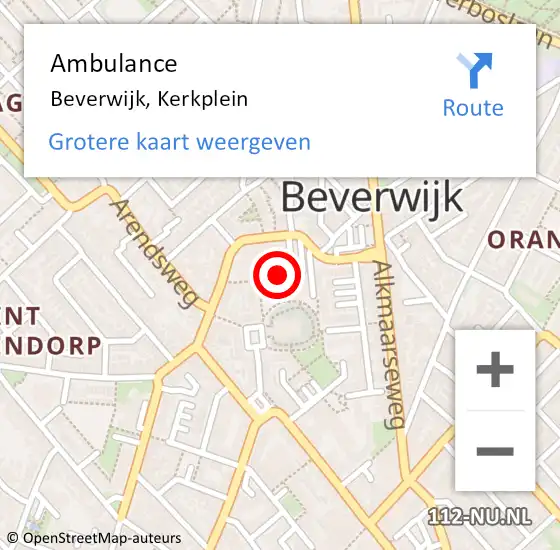 Locatie op kaart van de 112 melding: Ambulance Beverwijk, Kerkplein op 19 december 2022 22:05