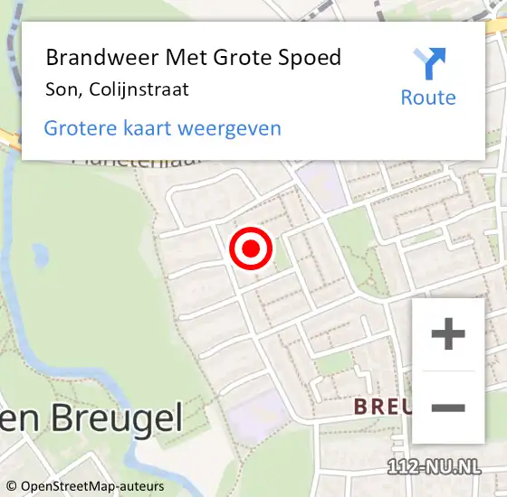 Locatie op kaart van de 112 melding: Brandweer Met Grote Spoed Naar Son, Colijnstraat op 19 december 2022 22:09