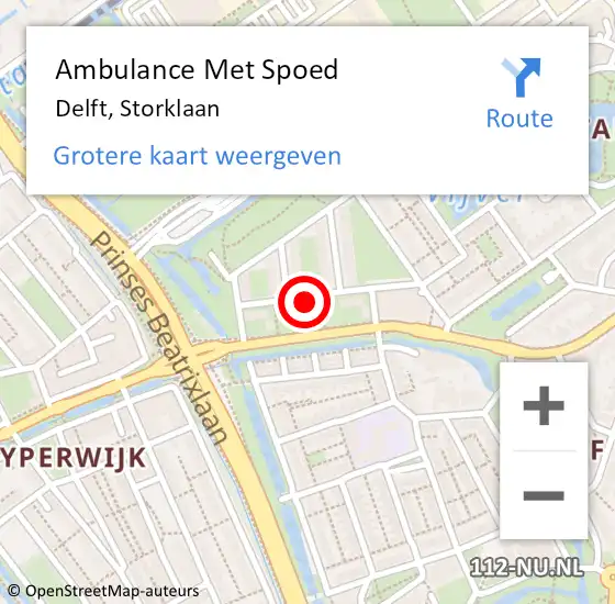 Locatie op kaart van de 112 melding: Ambulance Met Spoed Naar Delft, Storklaan op 19 december 2022 22:21