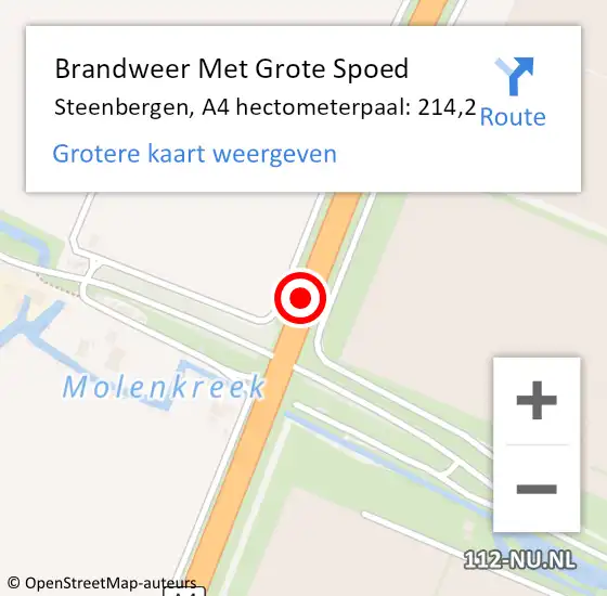 Locatie op kaart van de 112 melding: Brandweer Met Grote Spoed Naar Steenbergen, A4 hectometerpaal: 214,2 op 19 december 2022 22:44