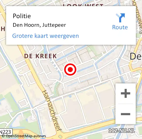 Locatie op kaart van de 112 melding: Politie Den Hoorn, Juttepeer op 20 december 2022 00:34