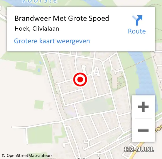 Locatie op kaart van de 112 melding: Brandweer Met Grote Spoed Naar Hoek, Clivialaan op 20 december 2022 01:00