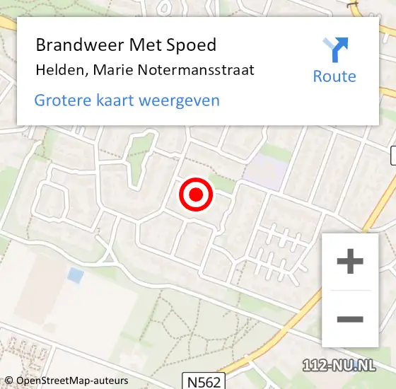 Locatie op kaart van de 112 melding: Brandweer Met Spoed Naar Helden, Marie Notermansstraat op 20 december 2022 01:41