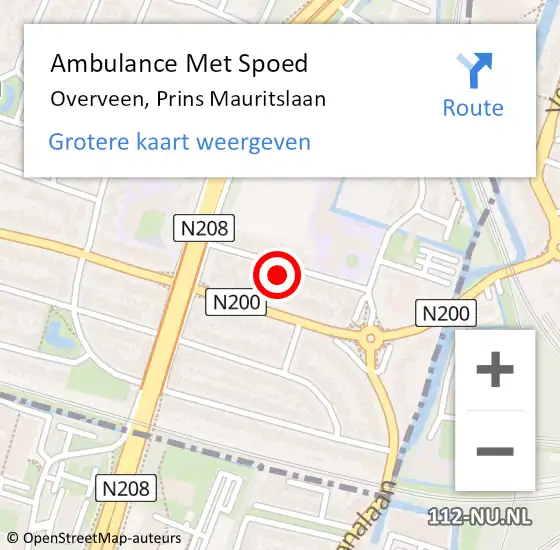 Locatie op kaart van de 112 melding: Ambulance Met Spoed Naar Overveen, Prins Mauritslaan op 20 december 2022 03:12