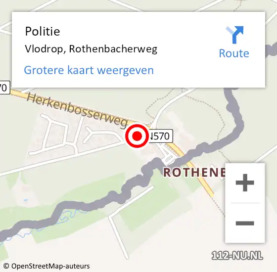 Locatie op kaart van de 112 melding: Politie Vlodrop, Rothenbacherweg op 20 december 2022 04:58