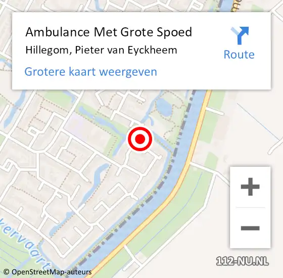 Locatie op kaart van de 112 melding: Ambulance Met Grote Spoed Naar Hillegom, Pieter van Eyckheem op 20 december 2022 05:18