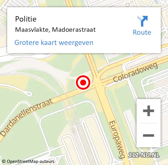 Locatie op kaart van de 112 melding: Politie Maasvlakte, Madoerastraat op 20 december 2022 06:10