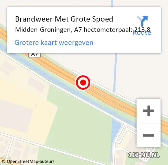 Locatie op kaart van de 112 melding: Brandweer Met Grote Spoed Naar Midden-Groningen, A7 hectometerpaal: 213,8 op 20 december 2022 07:52