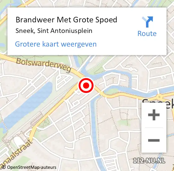 Locatie op kaart van de 112 melding: Brandweer Met Grote Spoed Naar Sneek, Sint Antoniusplein op 20 december 2022 07:58