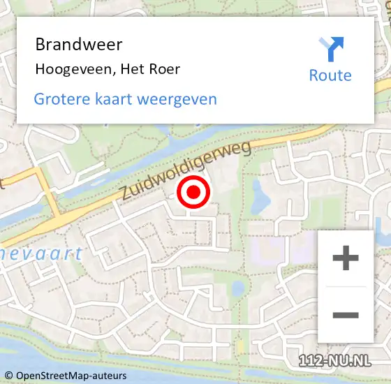 Locatie op kaart van de 112 melding: Brandweer Hoogeveen, Het Roer op 20 december 2022 08:01