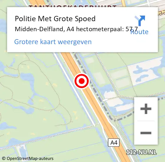 Locatie op kaart van de 112 melding: Politie Met Grote Spoed Naar Midden-Delfland, A4 hectometerpaal: 57,7 op 20 december 2022 08:32