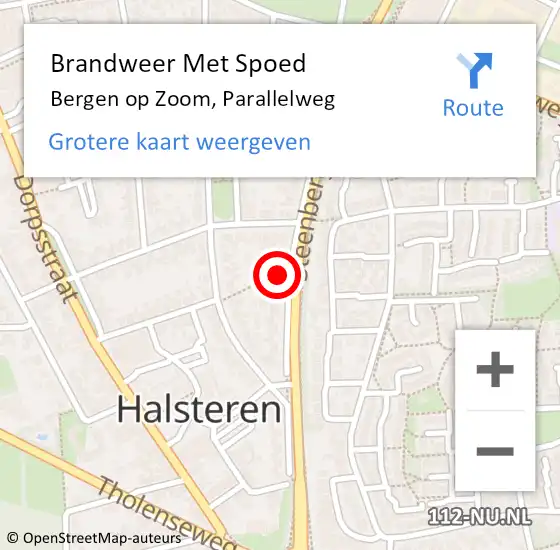 Locatie op kaart van de 112 melding: Brandweer Met Spoed Naar Bergen op Zoom, Parallelweg op 20 december 2022 08:50