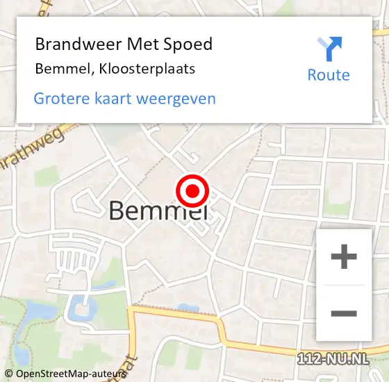 Locatie op kaart van de 112 melding: Brandweer Met Spoed Naar Bemmel, Kloosterplaats op 20 december 2022 08:53