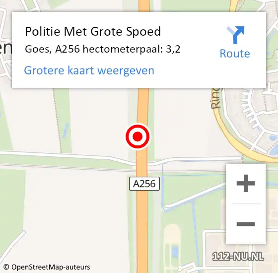 Locatie op kaart van de 112 melding: Politie Met Grote Spoed Naar Goes, A256 hectometerpaal: 3,2 op 20 december 2022 08:54