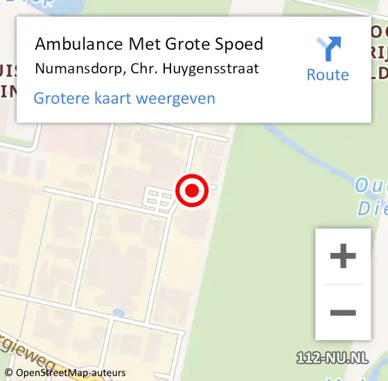 Locatie op kaart van de 112 melding: Ambulance Met Grote Spoed Naar Numansdorp, Chr. Huygensstraat op 20 december 2022 09:20