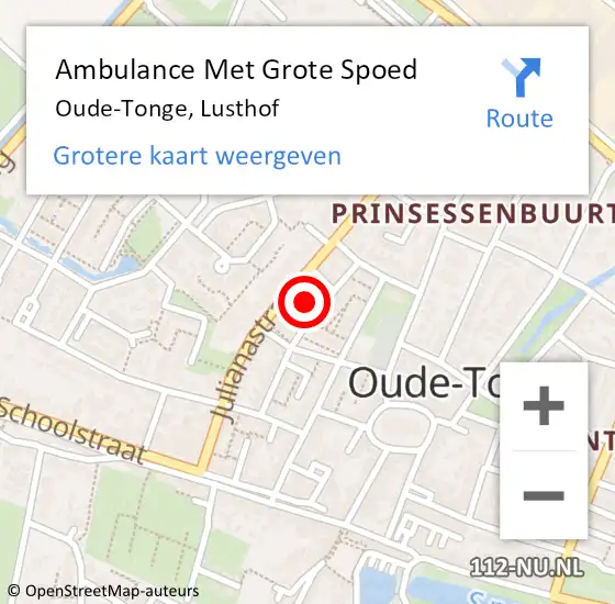 Locatie op kaart van de 112 melding: Ambulance Met Grote Spoed Naar Oude-Tonge, Lusthof op 20 december 2022 09:20