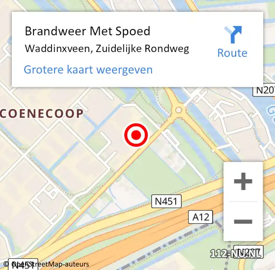 Locatie op kaart van de 112 melding: Brandweer Met Spoed Naar Waddinxveen, Zuidelijke Rondweg op 20 december 2022 09:24