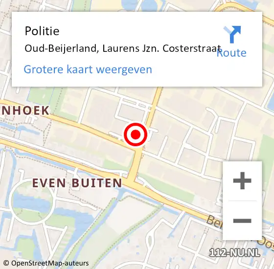 Locatie op kaart van de 112 melding: Politie Oud-Beijerland, Laurens Jzn. Costerstraat op 20 december 2022 09:34