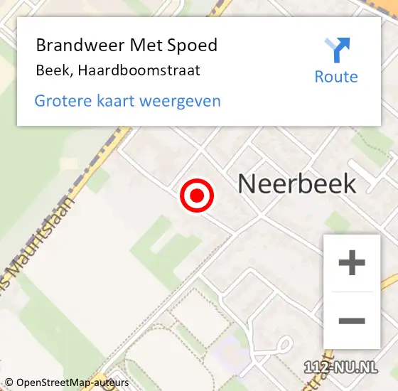 Locatie op kaart van de 112 melding: Brandweer Met Spoed Naar Beek, Haardboomstraat op 20 december 2022 09:36