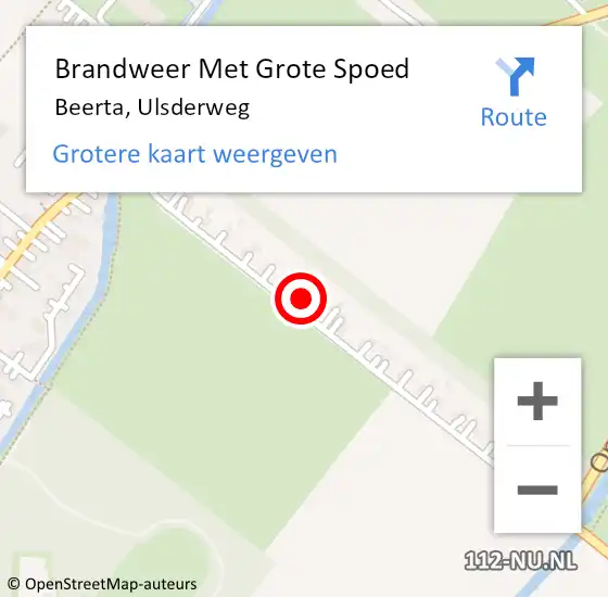 Locatie op kaart van de 112 melding: Brandweer Met Grote Spoed Naar Beerta, Ulsderweg op 20 december 2022 09:47