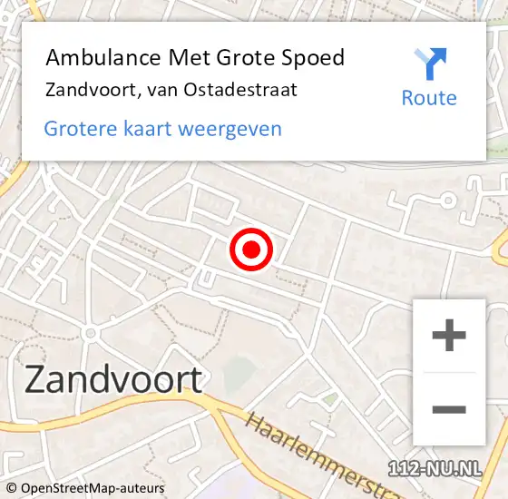 Locatie op kaart van de 112 melding: Ambulance Met Grote Spoed Naar Zandvoort, van Ostadestraat op 20 december 2022 10:08