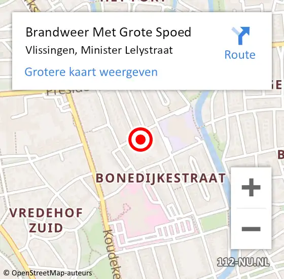 Locatie op kaart van de 112 melding: Brandweer Met Grote Spoed Naar Vlissingen, Minister Lelystraat op 20 december 2022 10:12