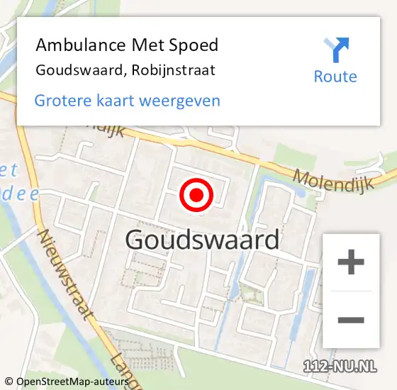 Locatie op kaart van de 112 melding: Ambulance Met Spoed Naar Goudswaard, Robijnstraat op 20 december 2022 10:12