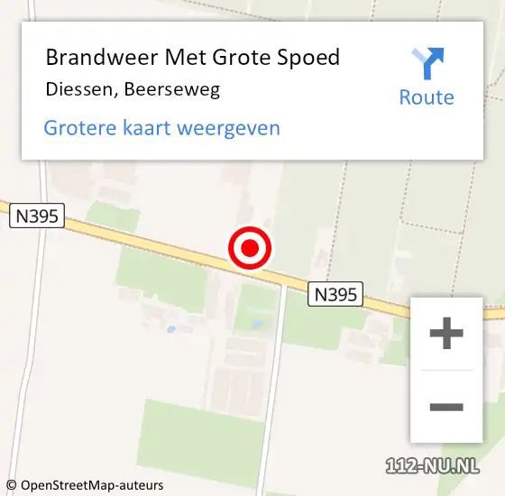 Locatie op kaart van de 112 melding: Brandweer Met Grote Spoed Naar Diessen, Beerseweg op 20 december 2022 10:17