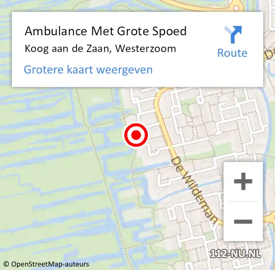 Locatie op kaart van de 112 melding: Ambulance Met Grote Spoed Naar Koog aan de Zaan, Westerzoom op 20 december 2022 10:35