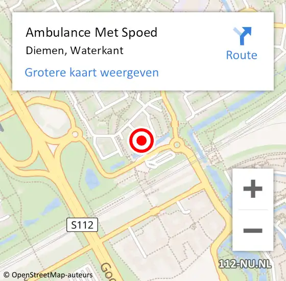 Locatie op kaart van de 112 melding: Ambulance Met Spoed Naar Diemen, Waterkant op 20 december 2022 10:47