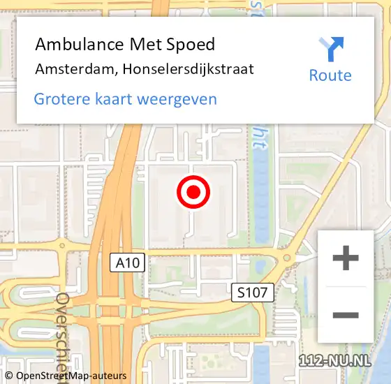 Locatie op kaart van de 112 melding: Ambulance Met Spoed Naar Amsterdam, Honselersdijkstraat op 20 december 2022 10:51