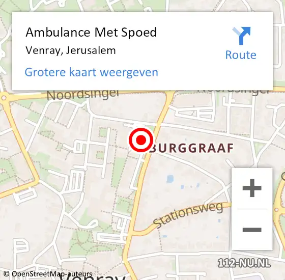 Locatie op kaart van de 112 melding: Ambulance Met Spoed Naar Venray, Jerusalem op 20 december 2022 11:16