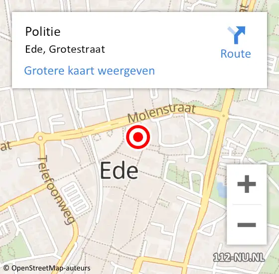 Locatie op kaart van de 112 melding: Politie Ede, Grotestraat op 20 december 2022 11:35