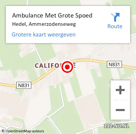 Locatie op kaart van de 112 melding: Ambulance Met Grote Spoed Naar Hedel, Ammerzodenseweg op 20 december 2022 11:39