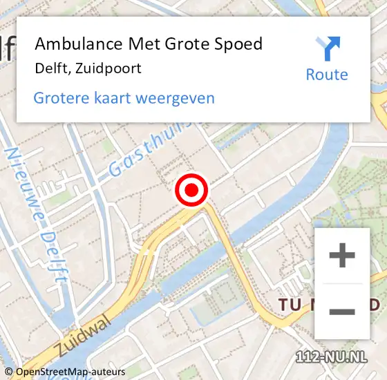 Locatie op kaart van de 112 melding: Ambulance Met Grote Spoed Naar Delft, Zuidpoort op 20 december 2022 11:42
