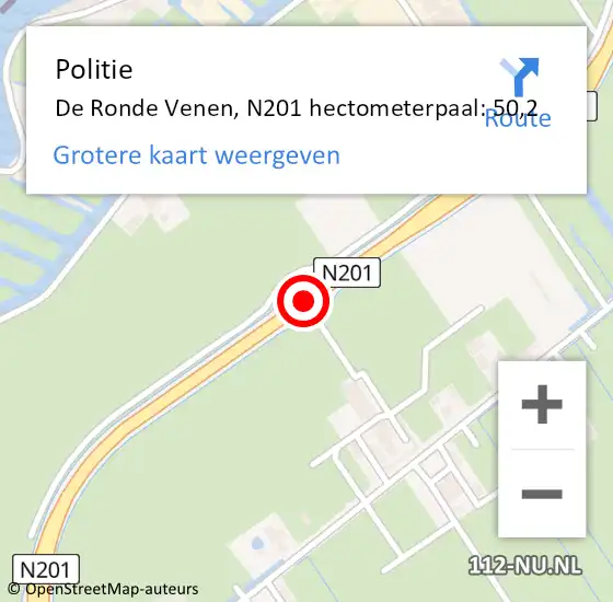 Locatie op kaart van de 112 melding: Politie De Ronde Venen, N201 hectometerpaal: 50,2 op 20 december 2022 11:44